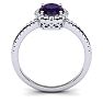 Amethyst Ring: 1 1/2 Carat Oval Shape Amethyst and Halo Diamond Ring In Sterling Silver Image-3