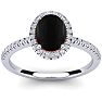 Black Onyx Ring: 1 1/2 Carat Oval Shape Black Onyx and Halo Diamond Ring In Sterling Silver Image-1