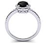 Black Onyx Ring: 1 1/2 Carat Oval Shape Black Onyx and Halo Diamond Ring In Sterling Silver Image-3