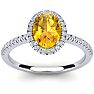 Citrine Ring: 1 1/2 Carat Oval Shape Citrine and Halo Diamond Ring In Sterling Silver Image-1