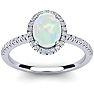 Opal Ring: 1 1/2 Carat Oval Shape Created Opal and Halo Diamond Ring In Sterling Silver