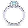 Aquamarine Ring: 1 1/2 Carat Oval Shape Aquamarine and Halo Diamond Ring In Sterling Silver Image-3