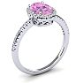 Pink Sapphire Ring: 1 1/2 Carat Oval Shape Created Pink Sapphire and Halo Diamond Ring In Sterling Silver Image-2