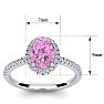 Pink Sapphire Ring: 1 1/2 Carat Oval Shape Created Pink Sapphire and Halo Diamond Ring In Sterling Silver Image-5