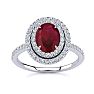 Ruby Ring: 1 1/2 Carat Oval Shape Created Ruby and Double Halo Diamond Ring In Sterling Silver Image-1