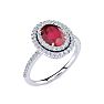 Ruby Ring: 1 1/2 Carat Oval Shape Created Ruby and Double Halo Diamond Ring In Sterling Silver Image-2