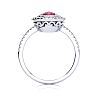 Ruby Ring: 1 1/2 Carat Oval Shape Created Ruby and Double Halo Diamond Ring In Sterling Silver Image-3