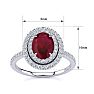 Ruby Ring: 1 1/2 Carat Oval Shape Created Ruby and Double Halo Diamond Ring In Sterling Silver Image-4