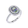 Mystic Topaz Ring: 1 1/2 Carat Oval Shape Mystic Topaz and Double Halo Diamond Ring In Sterling Silver Image-2