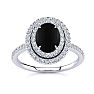 Black Onyx Ring: 1 1/2 Carat Oval Shape Black Onyx and Double Halo Diamond Ring In Sterling Silver Image-1