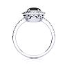 Black Onyx Ring: 1 1/2 Carat Oval Shape Black Onyx and Double Halo Diamond Ring In Sterling Silver Image-3