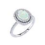 Opal Ring: 1 1/2 Carat Oval Shape Created Opal and Double Halo Diamond Ring In Sterling Silver Image-2