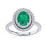 Emerald Ring: 1 1/2 Carat Oval Shape Created Emerald and Double Halo Diamond Ring In Sterling Silver Image-1