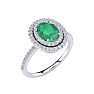 Emerald Ring: 1 1/2 Carat Oval Shape Created Emerald and Double Halo Diamond Ring In Sterling Silver Image-2