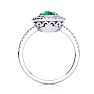 Emerald Ring: 1 1/2 Carat Oval Shape Created Emerald and Double Halo Diamond Ring In Sterling Silver Image-3