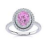 Pink Sapphire Ring: 1 1/2 Carat Oval Shape Created Pink Sapphire and Double Halo Diamond Ring In Sterling Silver Image-1