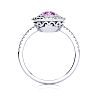 Pink Sapphire Ring: 1 1/2 Carat Oval Shape Created Pink Sapphire and Double Halo Diamond Ring In Sterling Silver Image-3