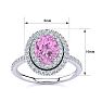 Pink Sapphire Ring: 1 1/2 Carat Oval Shape Created Pink Sapphire and Double Halo Diamond Ring In Sterling Silver Image-4