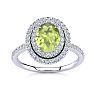 Peridot Ring: 1 1/2 Carat Oval Shape Peridot and Double Halo Diamond Ring In Sterling Silver Image-1