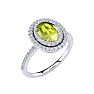 Peridot Ring: 1 1/2 Carat Oval Shape Peridot and Double Halo Diamond Ring In Sterling Silver Image-2
