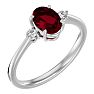 Ruby Ring: 1 1/3 Carat Oval Shape Created Ruby and Two Diamond Ring In Sterling Silver Image-2