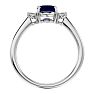 Sapphire Ring: 1 1/3 Carat Oval Shape Created Sapphire and Two Diamond Ring In Sterling Silver Image-3
