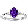 Amethyst Ring: 1 1/3 Carat Oval Shape Amethyst and Two Diamond Ring In Sterling Silver Image-1