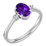 Amethyst Ring: 1 1/3 Carat Oval Shape Amethyst and Two Diamond Ring In Sterling Silver Image-2