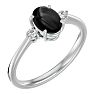 Black Onyx Ring: 1 1/3 Carat Oval Shape Black Onyx and Two Diamond Ring In Sterling Silver Image-2