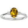 Citrine Ring: 1 1/3 Carat Oval Shape Citrine and Two Diamond Ring In Sterling Silver Image-1
