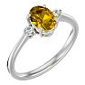 Citrine Ring: 1 1/3 Carat Oval Shape Citrine and Two Diamond Ring In Sterling Silver Image-2