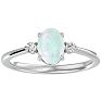 Opal Ring: 1 1/3 Carat Oval Shape Created Opal and Two Diamond Ring In Sterling Silver Image-1