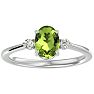 Peridot Ring: 1 1/3 Carat Oval Shape Peridot and Two Diamond Ring In Sterling Silver Image-1