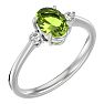 Peridot Ring: 1 1/3 Carat Oval Shape Peridot and Two Diamond Ring In Sterling Silver Image-2
