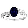 Sapphire Ring: 1 1/2 Carat Oval Shape Created Sapphire and Diamond Ring In Sterling Silver Image-1