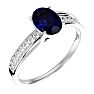 Sapphire Ring: 1 1/2 Carat Oval Shape Created Sapphire and Diamond Ring In Sterling Silver Image-2