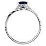 Sapphire Ring: 1 1/2 Carat Oval Shape Created Sapphire and Diamond Ring In Sterling Silver Image-3