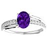 Amethyst Ring: 1 1/2 Carat Oval Shape Amethyst and Diamond Ring In Sterling Silver Image-1
