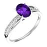 Amethyst Ring: 1 1/2 Carat Oval Shape Amethyst and Diamond Ring In Sterling Silver Image-2