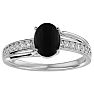 Black Onyx Ring: 1 1/2 Carat Oval Shape Black Onyx and Diamond Ring In Sterling Silver Image-1