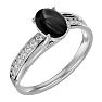 Black Onyx Ring: 1 1/2 Carat Oval Shape Black Onyx and Diamond Ring In Sterling Silver Image-2