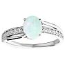 Opal Ring: 1 1/2 Carat Oval Shape Created Opal and Diamond Ring In Sterling Silver Image-1