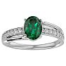 Emerald Ring: 1 1/2 Carat Oval Shape Created Emerald and Diamond Ring In Sterling Silver Image-1