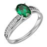 Emerald Ring: 1 1/2 Carat Oval Shape Created Emerald and Diamond Ring In Sterling Silver Image-2