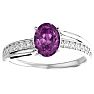 Pink Sapphire Ring: 1 1/2 Carat Oval Shape Created Pink Sapphire and Diamond Ring In Sterling Silver Image-1