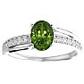 Peridot Ring: 1 1/2 Carat Oval Shape Peridot and Diamond Ring In Sterling Silver Image-1