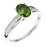 Peridot Ring: 1 1/2 Carat Oval Shape Peridot and Diamond Ring In Sterling Silver Image-2