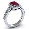 Ruby Ring: 1 1/2 Carat Octagon Shape Created Ruby and Halo Diamond Ring In Sterling Silver Image-2