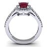 Ruby Ring: 1 1/2 Carat Octagon Shape Created Ruby and Halo Diamond Ring In Sterling Silver Image-3