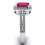 Ruby Ring: 1 1/2 Carat Octagon Shape Created Ruby and Halo Diamond Ring In Sterling Silver Image-4